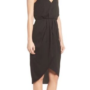Chelsea28 Black Surplice Wrap Midi Dress